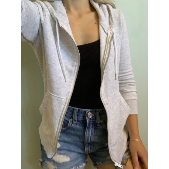 COPY - Small, H & M, light grey zip up hooded sweater - Picture 1 of 13